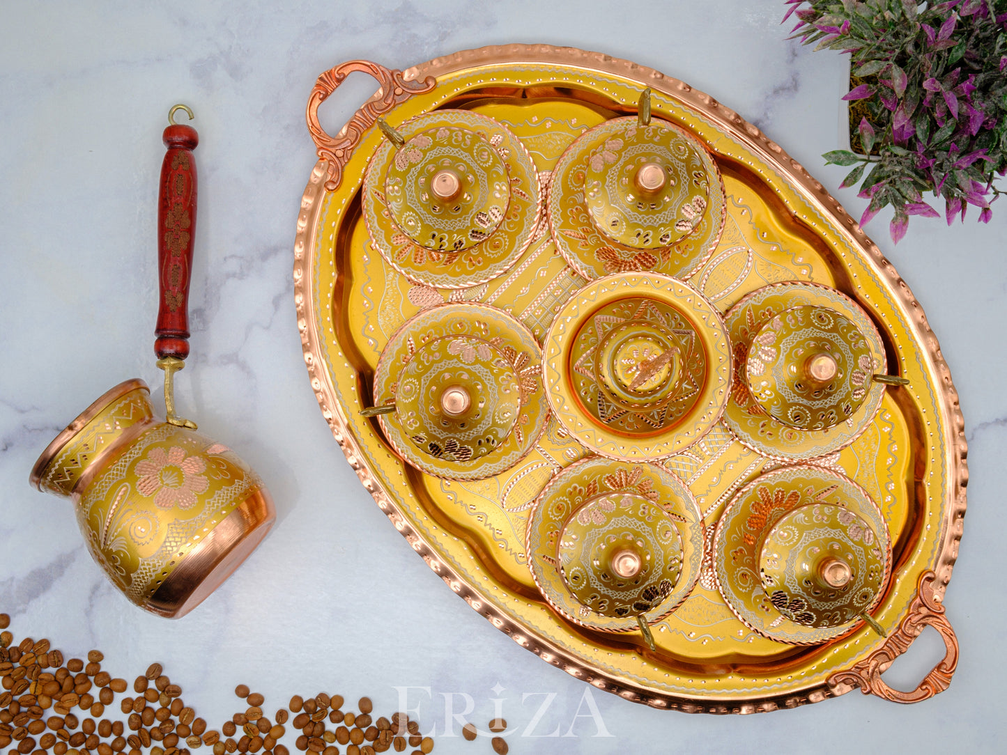 2-6 Kişilik Bakır Fincan Seti, Renkli