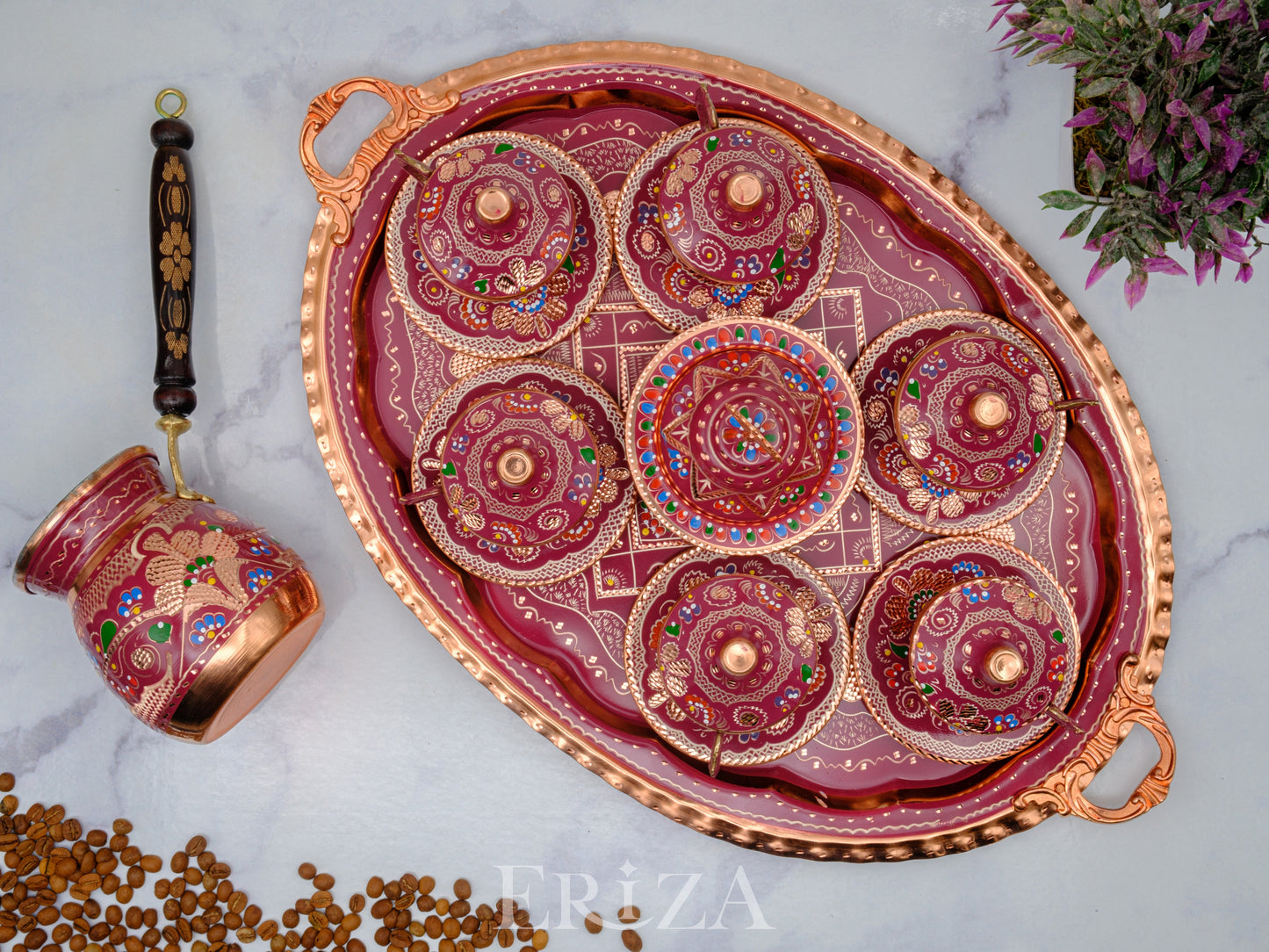 2-6 Kişilik Bakır Fincan Seti, Renkli