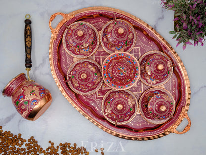 2-6 Kişilik Bakır Fincan Seti, Renkli