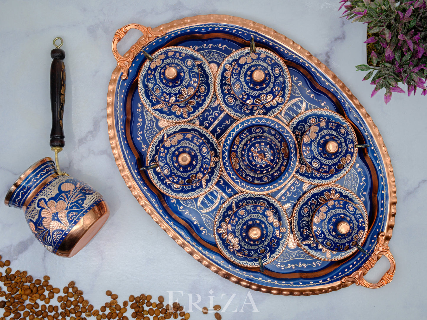 2-6 Kişilik Bakır Fincan Seti, Renkli