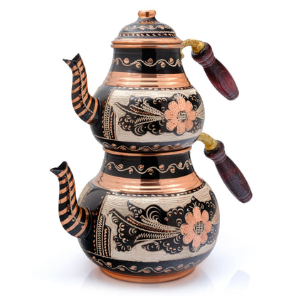 Bakır İkili Çaydanlık, 2850 Ml, Mavi