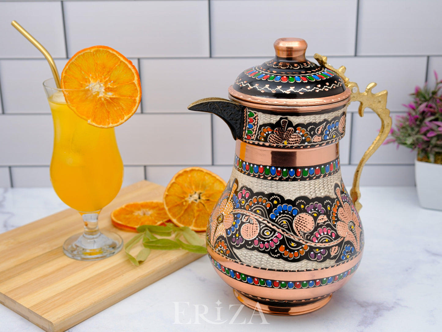 Bakır Kapaklı Sürahi, 2200 Ml, Renkli